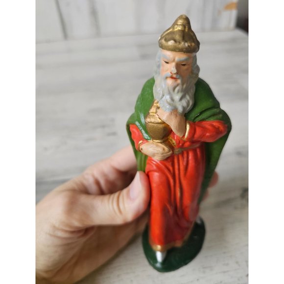 Vintage Germany Wiseman paper mache incense nativity figurine stable Xmas decor - Picture 6 of 10